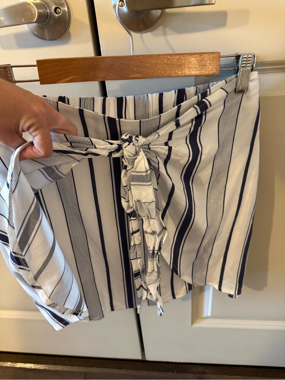 PacSun White and Navy Vertical Stripe Mini Skirt with Front Tie - Picture 6 of 6